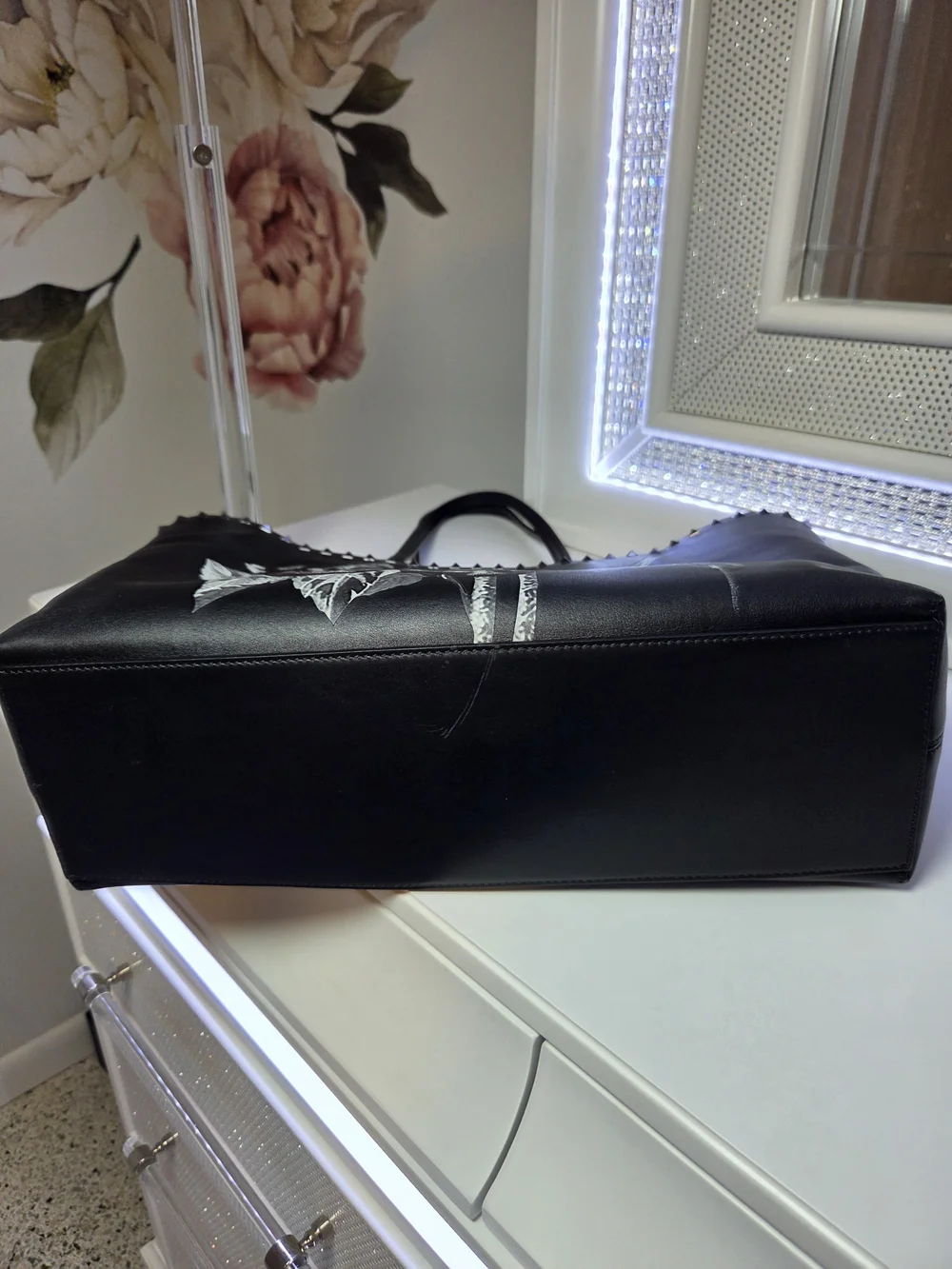 Authentic Valentino Garavani x Undercover Rockstud Rose Black Leather Tote
